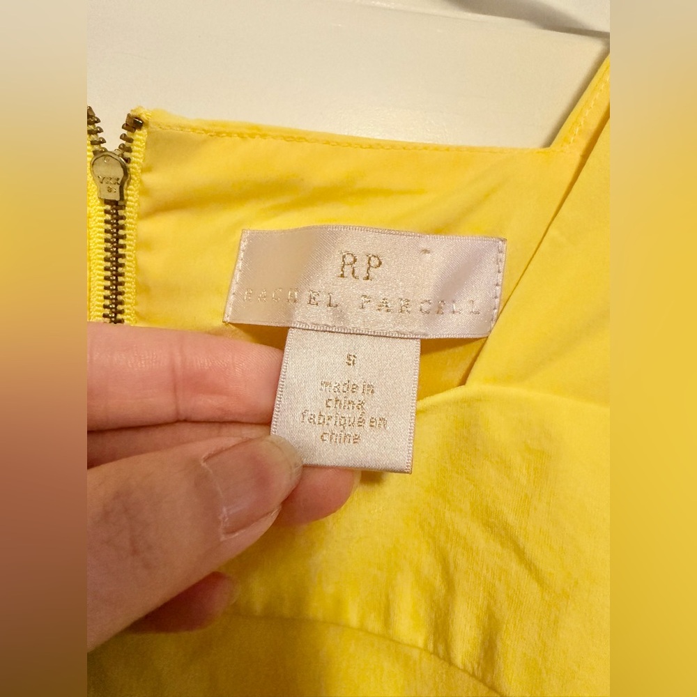 Rachel Parcell Yellow Midi Dress Small Square Neck Puff Sleeve Ruffle Hem - Picture 3 of 8